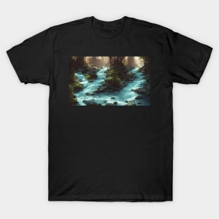 Vintage Mountain River Landscape T-Shirt